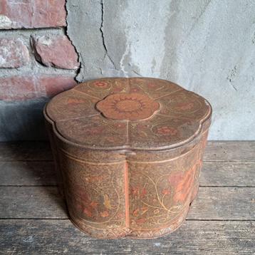 Oud brocante vintage blik trommel ø 15cm hoogte 23cm Etage3 beschikbaar voor biedingen