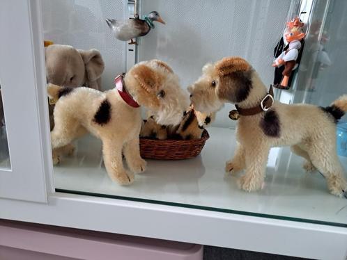 Steiff hond foxterrier 1x groot 2x klein, Antiek en Kunst, Antiek | Speelgoed, Ophalen of Verzenden