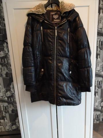 Zwarte winterjas puffer M capuchon rits bontkraag Madonna beschikbaar voor biedingen