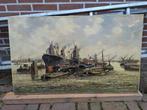 Schilderij "De haven van Rotterdam" gesigneerd Adri Verveen, Antiek en Kunst, Ophalen of Verzenden