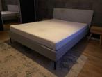 160x210 bed ledikant met grijs stoffen boxspring uitstraling, Ophalen, Bed extra lang aanbieding modern landelijk 160 210 XL box
