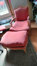 Antieke fauteuil Louis XV Cabriolet met voetenbank, Huis en Inrichting, Ophalen, Gebruikt, 75 tot 100 cm, Stof