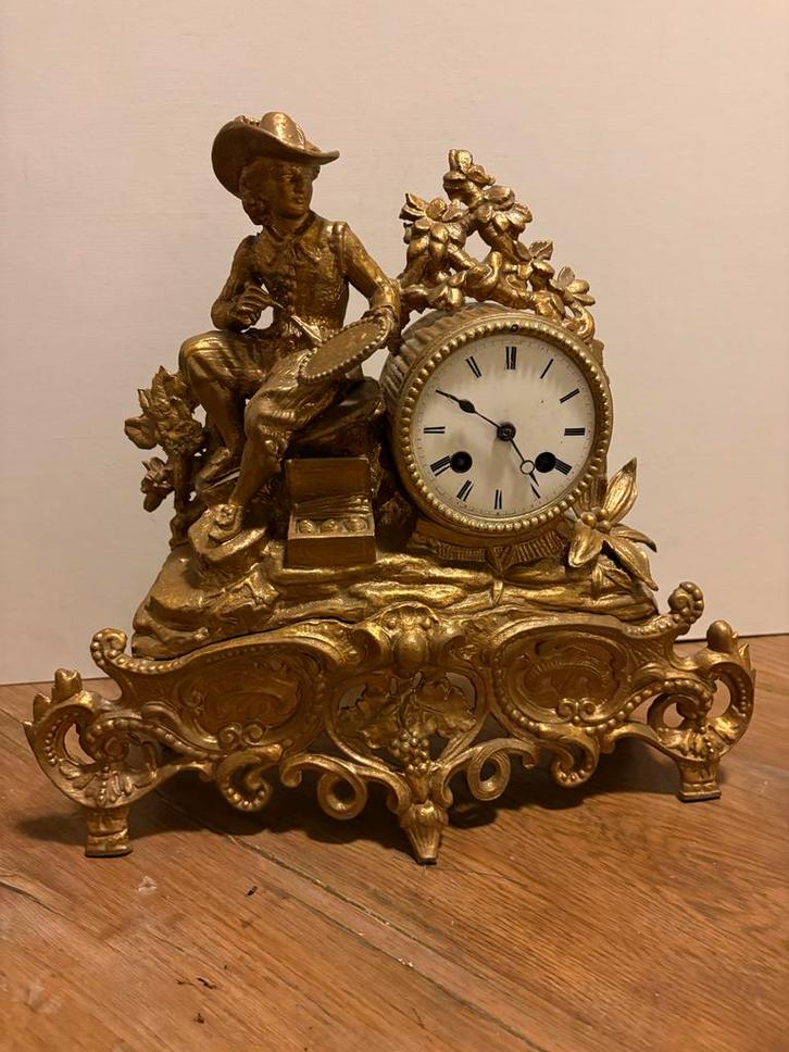 Antieke Franse vergulde pendule, Antiek en Kunst, Antiek | Klokken, Ophalen of Verzenden