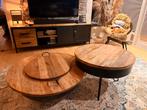 Salontafel set met opbergruimte, Huis en Inrichting, Tafels | Salontafels, Gebruikt, Rond, Minder dan 50 cm, Overige houtsoorten