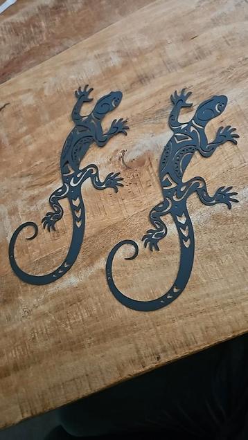 2 Metalen Gekko Wanddecoratie - Nieuw beschikbaar voor biedingen