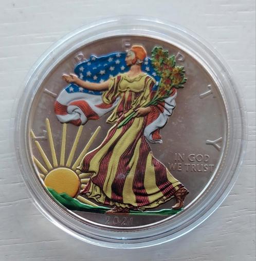 Zilveren 1 oz American Eagle vrouw bij daglicht 2021., Postzegels en Munten, Munten | Amerika, Losse munt, Midden-Amerika, Zilver
