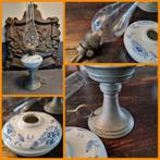 Olielamp tin/glas/porselein, Ophalen of Verzenden