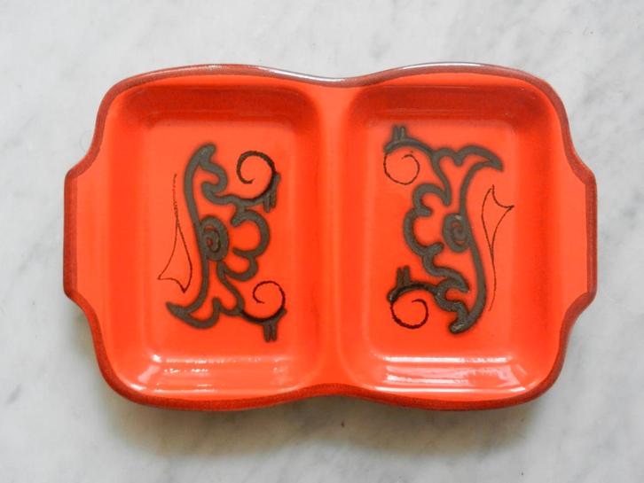 .Flora Gouda plateel tweevaksschaal decor Tokio ex 1, Antiek en Kunst, Antiek | Keramiek en Aardewerk, Ophalen of Verzenden