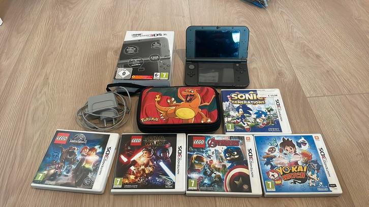 New 3DS XL, Spelcomputers en Games, Spelcomputers | Nintendo 2DS en 3DS, Gebruikt, 3DS XL, Zwart, Met games, Met beschermhoes of tas