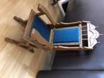 Antieke brocante houten schommelstoel met velourse stof 50 c, Antiek en Kunst, Curiosa en Brocante, Ophalen of Verzenden