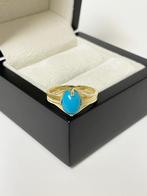 Vintage Gouden Dames Ring Cabochon Blauwe Ovaal Turkoois, Goud, Goud, Met edelsteen, 17 tot 18