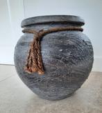 Aardewerk Vaas / Pot met decoratie touw / Bloempot, Huis en Inrichting, Overige kleuren, Aardewerk of Porselein, Ophalen of Verzenden