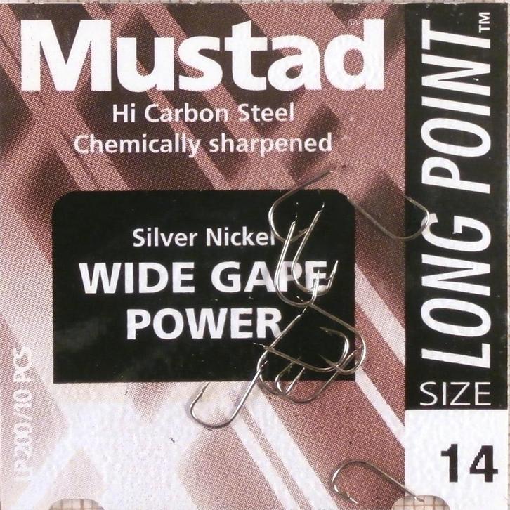 Mustad Long Point Wide Gape Power & Wide Gape Power Barbless, Watersport en Boten, Hengelsport | Algemeen, Nieuw, Haak, Verzenden