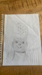 Schets van een hond met croc op zijn hoofd., Antiek en Kunst, Ophalen of Verzenden