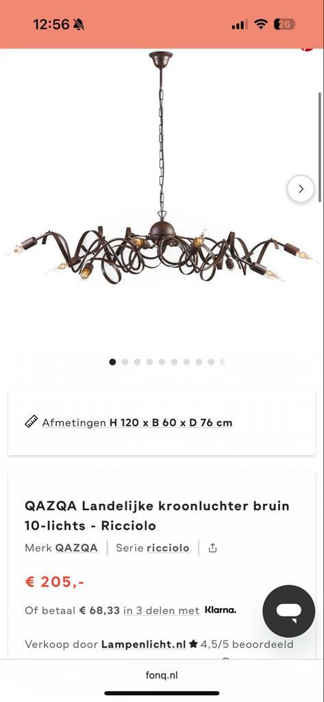 Qazqa Landelijke Kroonluchter - 8 Lamps, Huis en Inrichting, Lampen | Kroonluchters, Gebruikt, Metaal, Ophalen of Verzenden