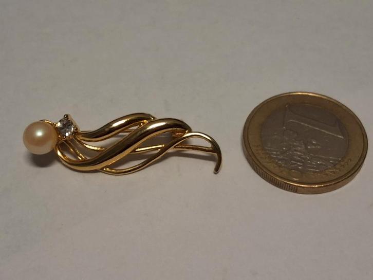 Goudkl. Broche met Parel en Strass, Sieraden, Tassen en Uiterlijk, Broches, Nieuw, Goud, Goud, Minder dan 4 cm, Met parel, Met strass