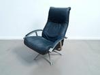 Kebe design relaxfauteuil – blauw leer, jaren ’80, Huis en Inrichting, Fauteuils, -, -, Vintage, Metaal