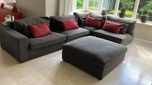 Loungebank met hocker voor binnen, Huis en Inrichting, Banken | Complete zithoeken, Gebruikt, Stof, Ophalen