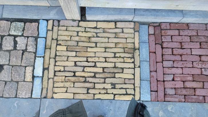 Oud gebakken waaltjes / geel, Tuin en Terras, Tegels en Klinkers, Gebruikt, Klinkers, Keramiek, 10 m² of meer, Ophalen of Verzenden