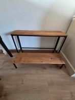 Sidetable / plantenstandaard zwart metaal met hout, Huis en Inrichting, Ophalen, 50 tot 100 cm, Zo goed als nieuw, Metaal
