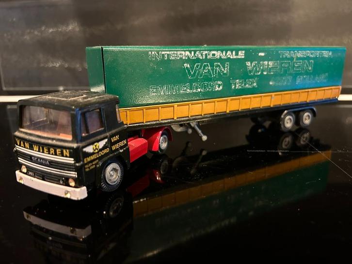 Tekno, Scania 141 van Wieren met 2 asser huif, Hobby en Vrije tijd, Modelauto's | 1:50, Gebruikt, Bus of Vrachtwagen, Tekno, Ophalen of Verzenden