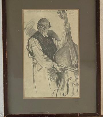 Prent tekening van een bassist beschikbaar voor biedingen
