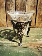 Koper/brons onderstel met engelen en craquelé glas, Ophalen of Verzenden