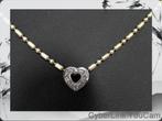 Stijlvolle klassieker 18k collier bolletjes, staafjes Hartje, Ophalen of Verzenden, Zo goed als nieuw, Met edelsteen, Goud