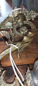 Antieke messing lamp met glazen kap wandlamp, Ophalen of Verzenden