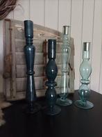 Prachtig glazen set blauw/groene kandelaars, Huis en Inrichting, Overige materialen, 25 tot 50 cm, Blauw, Ophalen of Verzenden