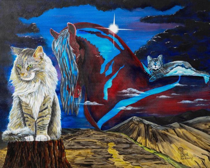 Surrealistische Schilderwerken, Dieren en Toebehoren, Katten en Kittens | Overige Katten, Langharig, Poes, 0 tot 2 jaar