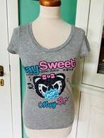 Grijs-turkooise-roze Muy Pop t-shirt met print maat S., Muy Pop, Nieuw, Ophalen of Verzenden, Korte mouw