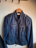 Emma college style donkerblauw leder look jasje, Blauw, Ophalen of Verzenden, Zo goed als nieuw, Emma