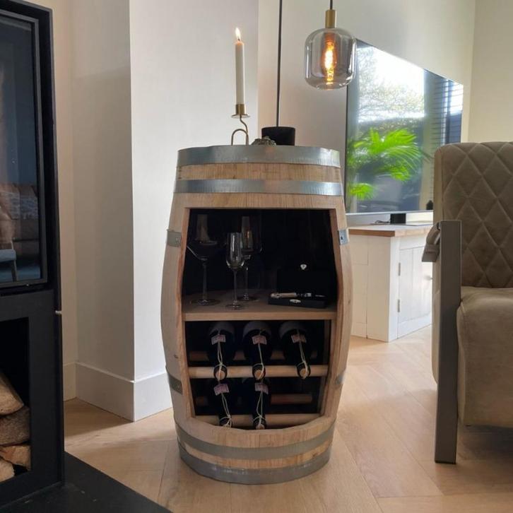 Wijnrek “Sauvignon Blanc” – Handgemaakt uit Kastanje Wijnvat, Huis en Inrichting, Woonaccessoires | Wijnrekken, Nieuw, 75 cm of meer