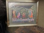 India handbeschilderd doek schilderij Indiase handwerk lijst, Ophalen of Verzenden, Schipluidenlaan 20 5035KJ Tilburg, Schilderij