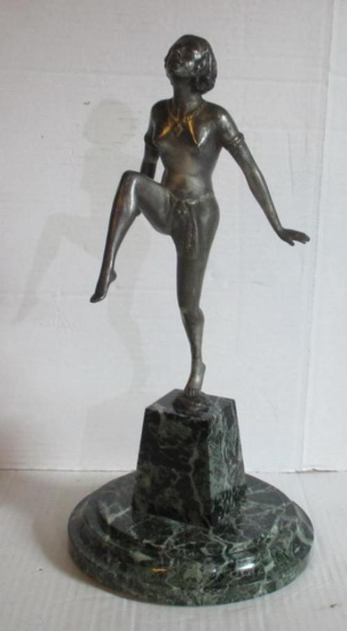 art deco bronzen danseres op marmer E Urbain, Antiek en Kunst, Antiek | Koper en Brons, Verzenden