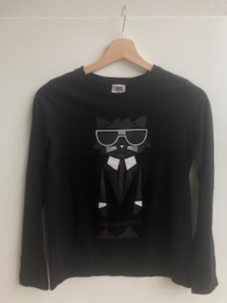 Zwarte longsleeve, shirt met kat van Karl Lagerfeld 146/152, Kinderen en Baby's, Kinderkleding | Maat 146, Zo goed als nieuw, Meisje