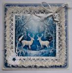 Kaart met 2 hertjes en gehaakte rand., Ophalen of Verzenden, Zo goed als nieuw, Kerst