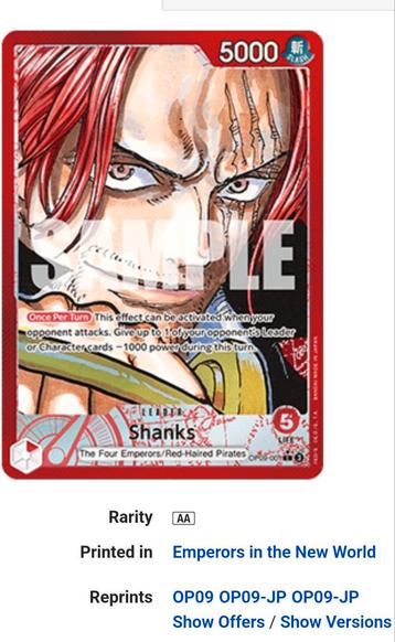One Piece Op-09 Shanks Leader Engels, in sleeve en case  beschikbaar voor biedingen