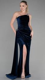 Asymmetrische galajurk velvet stof met split donker blauw, Kleding | Dames, Ophalen of Verzenden, Nieuw, Blauw, Galajurk