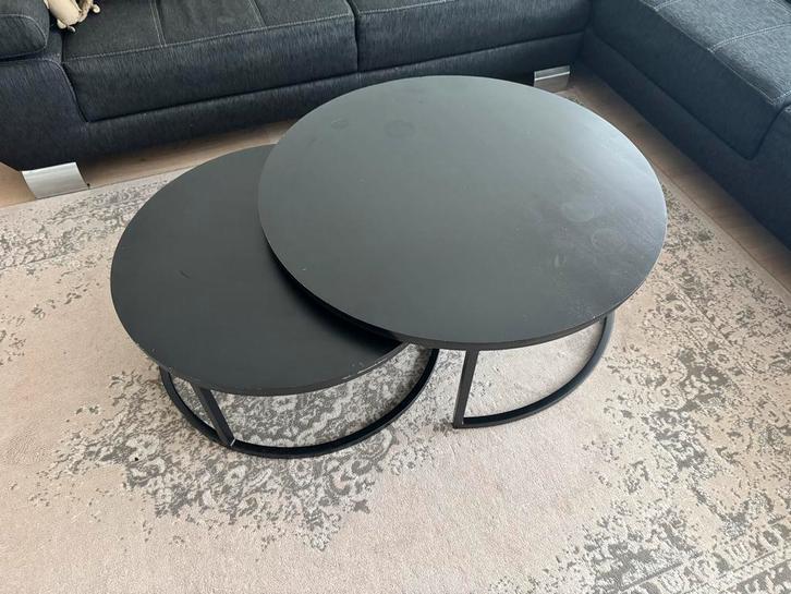 2 Inschuifbare Salontafels, Huis en Inrichting, Tafels | Salontafels, Gebruikt, Minder dan 50 cm, 50 tot 100 cm, Rond, Metaal