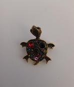 Goudkleurige broche schildpad met gekleurde steentjes, Verzenden, Nieuw, Goud, Overige materialen