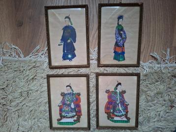 4 prachtige antieke schilderingen rijstpapier, Canton, 1840 beschikbaar voor biedingen