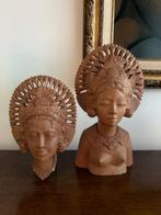 Houtsnijwerk, Balinese dames, buste, Indonesië, vintage, ‘70, Ophalen of Verzenden, Zo goed als nieuw