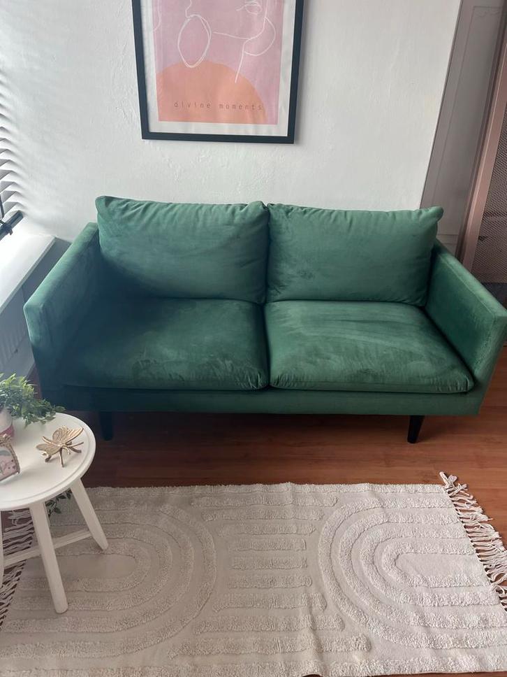 Groene Fluweel Bank - 170cm - Goede Staat!, Huis en Inrichting, Banken | Bankstellen, Gebruikt, Rechte bank, Tweepersoons, 150 tot 200 cm
