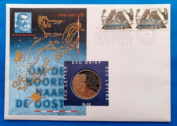ECU brief 18 - Ontdekkingsreizen, Willem Barrentz, Postzegels en Munten, Penningen en Medailles, Overige materialen, Nederland