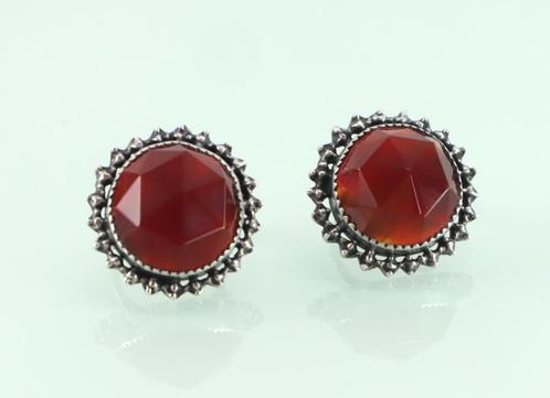 Zilveren oorbellen carneool jaren ‘30/’40, Sieraden, Tassen en Uiterlijk, Antieke sieraden, Oorbellen, Zilver, Met edelsteen, Ophalen of Verzenden