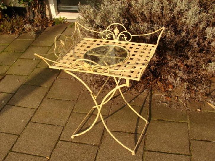Bijzet tafeltje Inklapbaar Crème, Huis en Inrichting, Tafels | Bijzettafels, Nieuw, Rechthoekig, 60 cm of meer, 55 tot 75 cm, Metaal of Aluminium