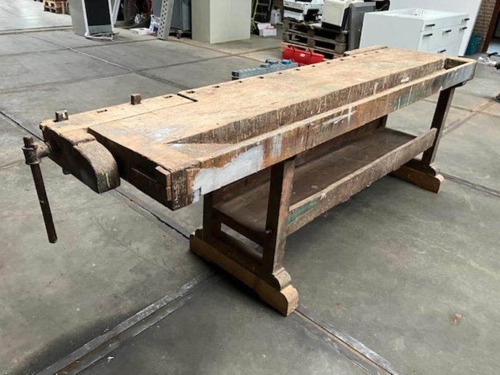 Timmermans werkbank werktafel antiek authentiek origineel, Doe-het-zelf en Verbouw, Werkbanken, Gebruikt, 170 cm of meer, Bankschroef