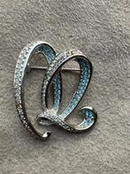 Swarovski broche wit - blauwe kristallen steentjes, Met kristal, Overige materialen, Gebruikt, Wit